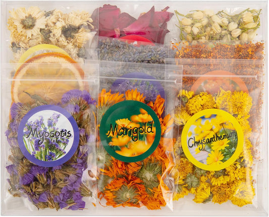 Dried Flower and Fruit Kit for DIY Crafts | Real dried flowers, petals and orange add natural color and texture to soap, candles, bath salts, resin, potpourri and gifts.
