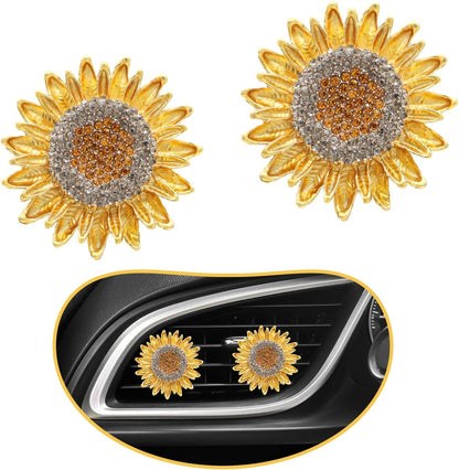 ORIESSE Sunflower Car Decor,Bling Flower Car Air Freshener Vent Clips | Women Interior Dashbaord Decorations Aesthetic,Bling Yellow Flowers Vent Clips,Refillable Diffuser