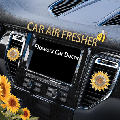 ORIESSE Sunflower Car Decor,Bling Flower Car Air Freshener Vent Clips | Women Interior Dashbaord Decorations Aesthetic,Bling Yellow Flowers Vent Clips,Refillable Diffuser