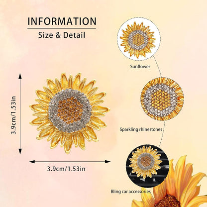 ORIESSE Sunflower Car Decor,Bling Flower Car Air Freshener Vent Clips | Women Interior Dashbaord Decorations Aesthetic,Bling Yellow Flowers Vent Clips,Refillable Diffuser