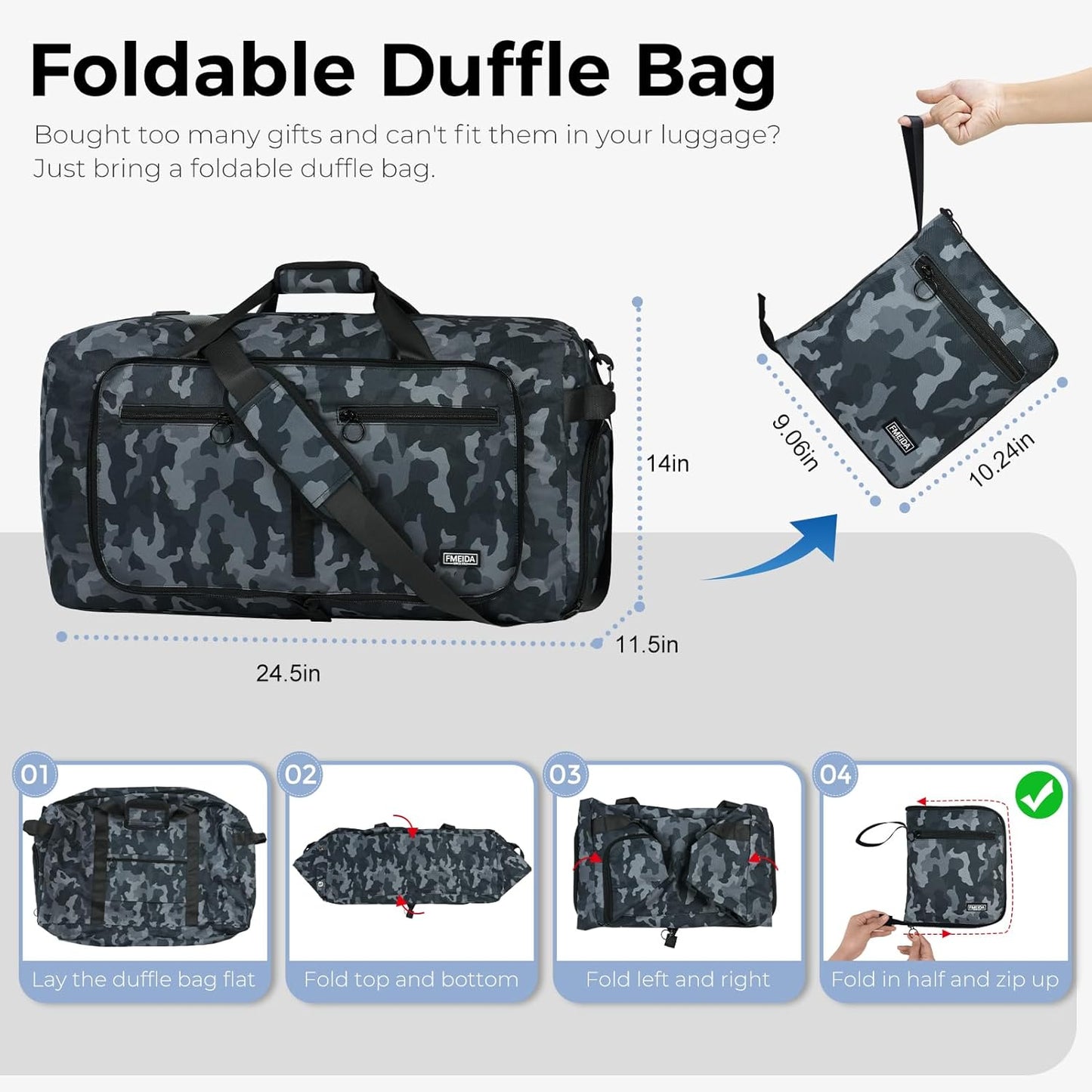 65L Duffle Bag Foldable Travel Duffel Bags for Men Women Travel Bag | Shoes Compartment, 65L Large Capacity, Foldable, Packable, Water Repellent, Tear Resistant, for Traveling Gym Overnight Camp