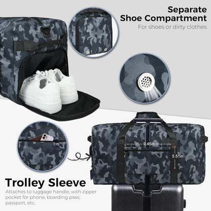65L Duffle Bag Foldable Travel Duffel Bags for Men Women Travel Bag | Shoes Compartment, 65L Large Capacity, Foldable, Packable, Water Repellent, Tear Resistant, for Traveling Gym Overnight Camp