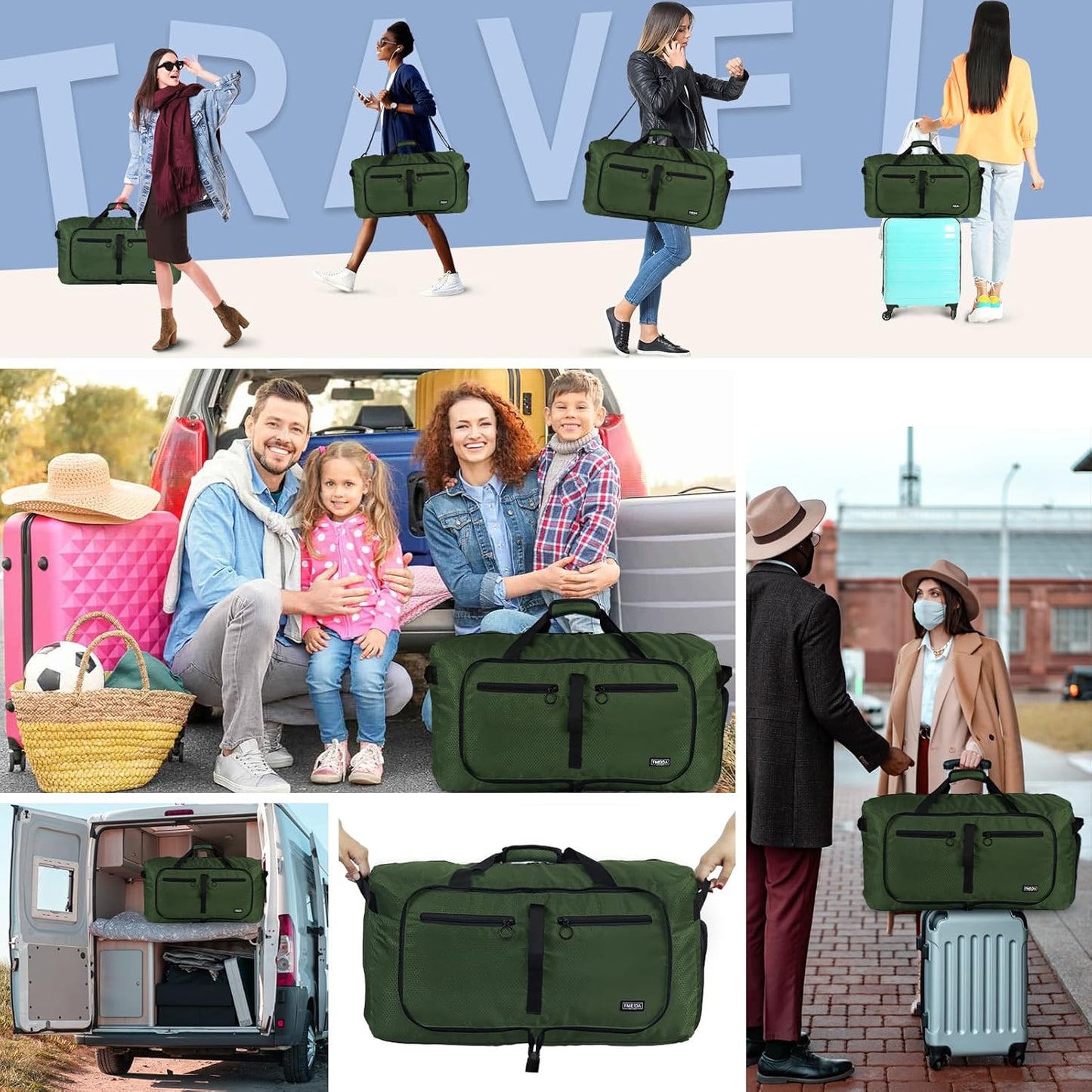 65L Duffle Bag Foldable Travel Duffel Bags for Men Women Travel Bag | Shoes Compartment, 65L Large Capacity, Foldable, Packable, Water Repellent, Tear Resistant, for Traveling Gym Overnight Camp