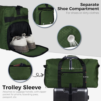 65L Duffle Bag Foldable Travel Duffel Bags for Men Women Travel Bag | Shoes Compartment, 65L Large Capacity, Foldable, Packable, Water Repellent, Tear Resistant, for Traveling Gym Overnight Camp