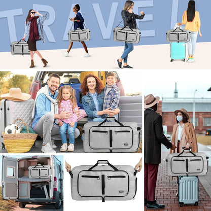 65L Duffle Bag Foldable Travel Duffel Bags for Men Women Travel Bag | Shoes Compartment, 65L Large Capacity, Foldable, Packable, Water Repellent, Tear Resistant, for Traveling Gym Overnight Camp