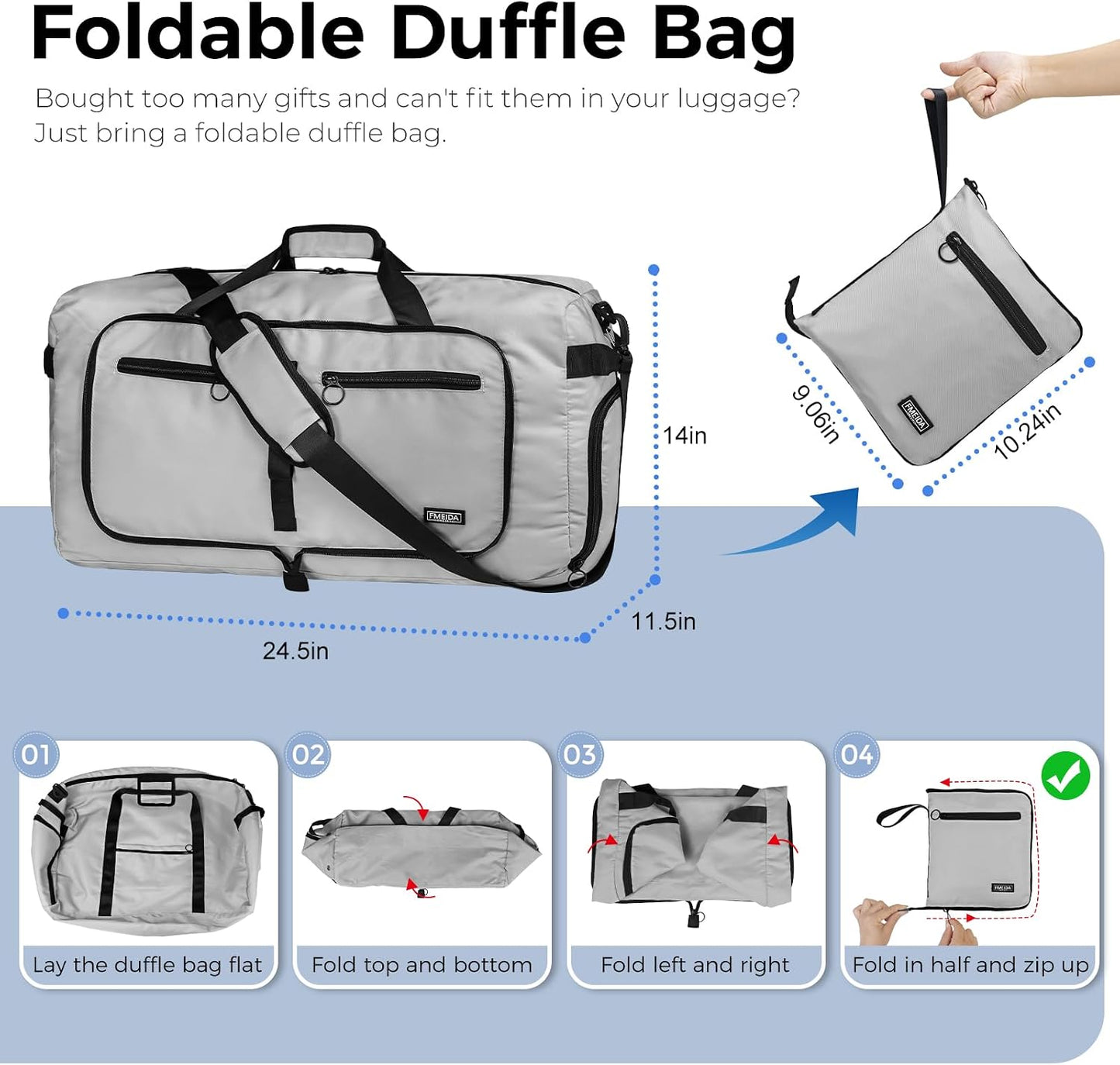 65L Duffle Bag Foldable Travel Duffel Bags for Men Women Travel Bag | Shoes Compartment, 65L Large Capacity, Foldable, Packable, Water Repellent, Tear Resistant, for Traveling Gym Overnight Camp