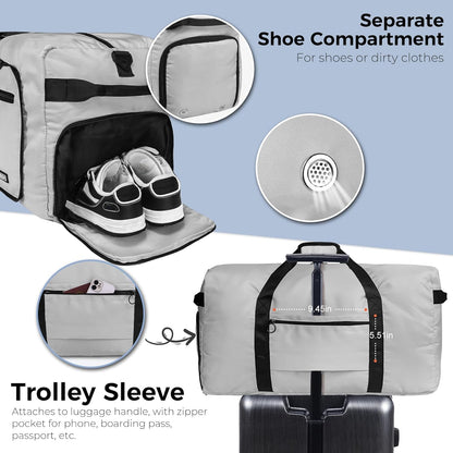 65L Duffle Bag Foldable Travel Duffel Bags for Men Women Travel Bag | Shoes Compartment, 65L Large Capacity, Foldable, Packable, Water Repellent, Tear Resistant, for Traveling Gym Overnight Camp