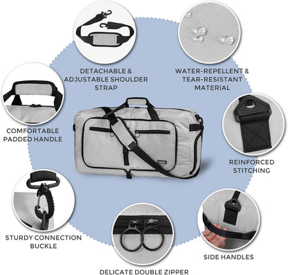65L Duffle Bag Foldable Travel Duffel Bags for Men Women Travel Bag | Shoes Compartment, 65L Large Capacity, Foldable, Packable, Water Repellent, Tear Resistant, for Traveling Gym Overnight Camp