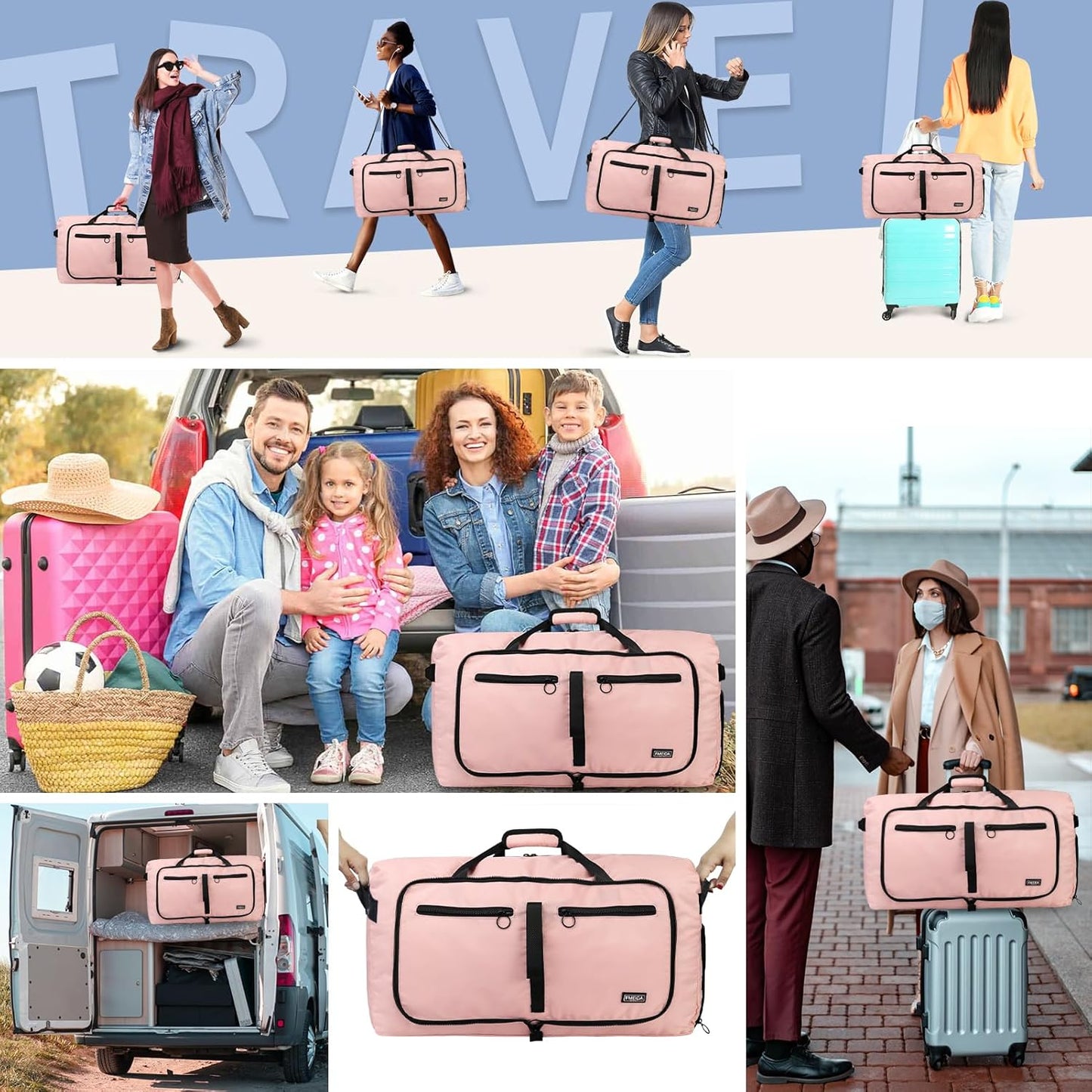 65L Duffle Bag Foldable Travel Duffel Bags for Men Women Travel Bag | Shoes Compartment, 65L Large Capacity, Foldable, Packable, Water Repellent, Tear Resistant, for Traveling Gym Overnight Camp