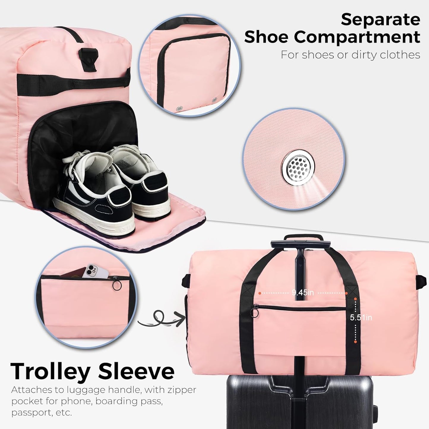65L Duffle Bag Foldable Travel Duffel Bags for Men Women Travel Bag | Shoes Compartment, 65L Large Capacity, Foldable, Packable, Water Repellent, Tear Resistant, for Traveling Gym Overnight Camp