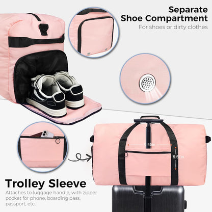 65L Duffle Bag Foldable Travel Duffel Bags for Men Women Travel Bag | Shoes Compartment, 65L Large Capacity, Foldable, Packable, Water Repellent, Tear Resistant, for Traveling Gym Overnight Camp