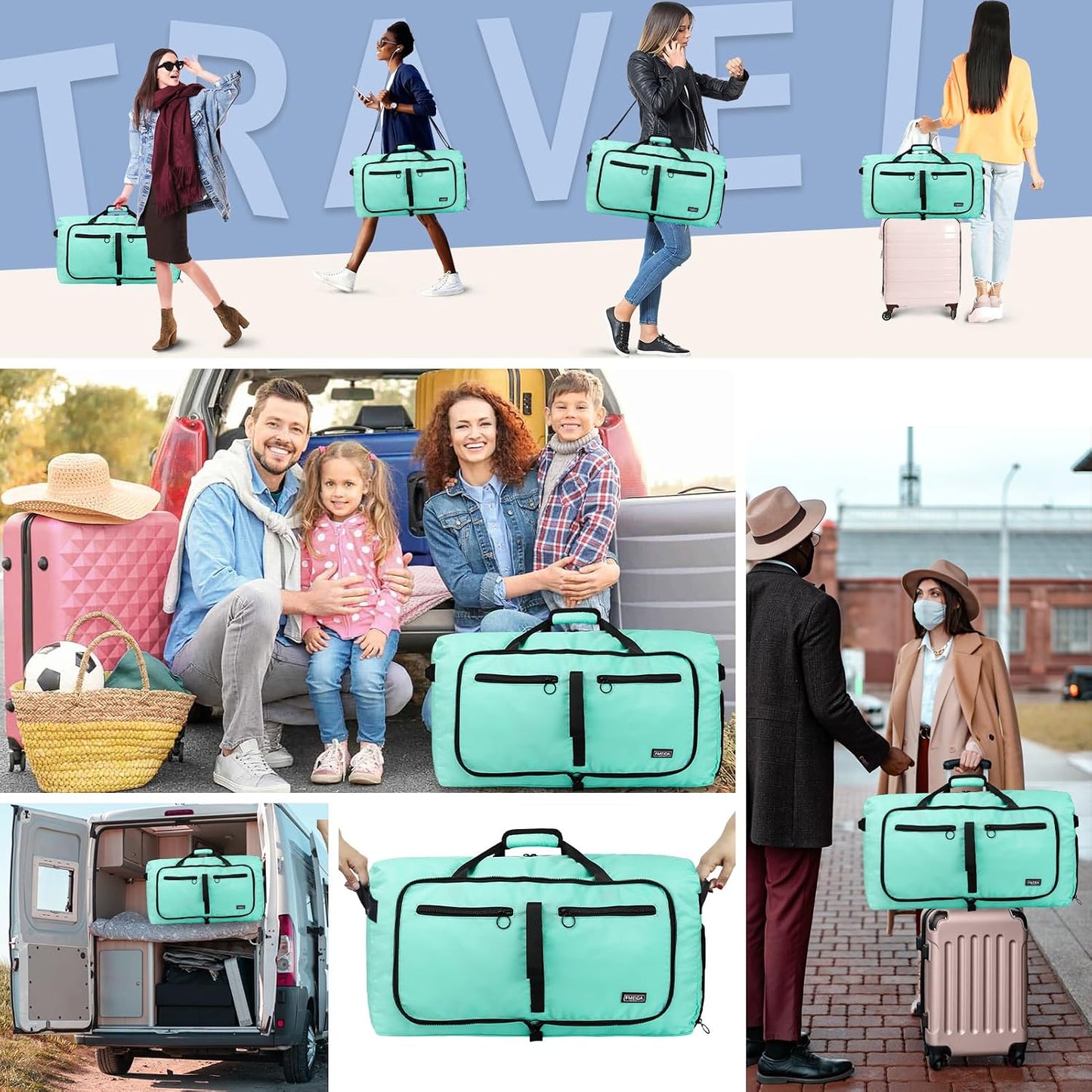 65L Duffle Bag Foldable Travel Duffel Bags for Men Women Travel Bag | Shoes Compartment, 65L Large Capacity, Foldable, Packable, Water Repellent, Tear Resistant, for Traveling Gym Overnight Camp