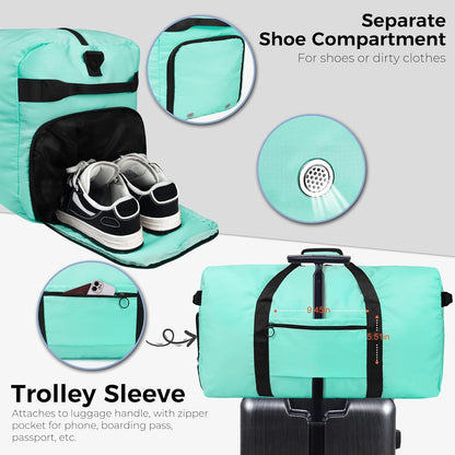 65L Duffle Bag Foldable Travel Duffel Bags for Men Women Travel Bag | Shoes Compartment, 65L Large Capacity, Foldable, Packable, Water Repellent, Tear Resistant, for Traveling Gym Overnight Camp