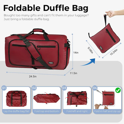 65L Duffle Bag Foldable Travel Duffel Bags for Men Women Travel Bag | Shoes Compartment, 65L Large Capacity, Foldable, Packable, Water Repellent, Tear Resistant, for Traveling Gym Overnight Camp