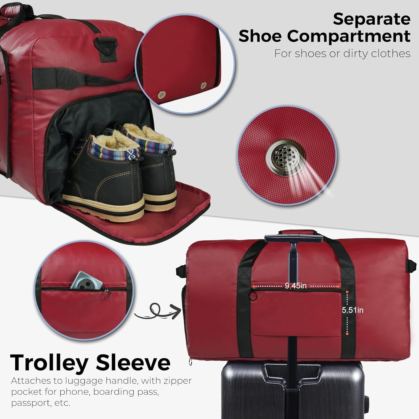 65L Duffle Bag Foldable Travel Duffel Bags for Men Women Travel Bag | Shoes Compartment, 65L Large Capacity, Foldable, Packable, Water Repellent, Tear Resistant, for Traveling Gym Overnight Camp