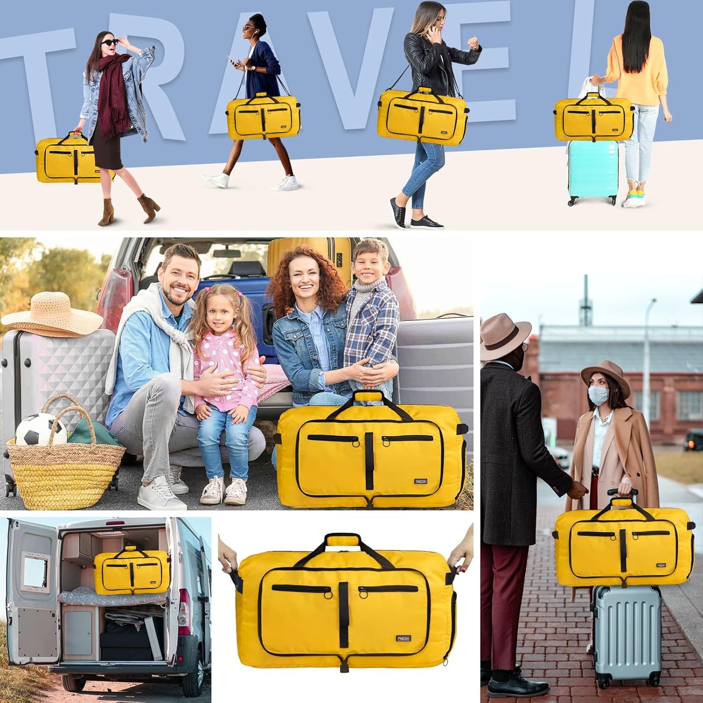 65L Duffle Bag Foldable Travel Duffel Bags for Men Women Travel Bag | Shoes Compartment, 65L Large Capacity, Foldable, Packable, Water Repellent, Tear Resistant, for Traveling Gym Overnight Camp