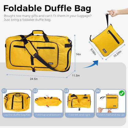 65L Duffle Bag Foldable Travel Duffel Bags for Men Women Travel Bag | Shoes Compartment, 65L Large Capacity, Foldable, Packable, Water Repellent, Tear Resistant, for Traveling Gym Overnight Camp