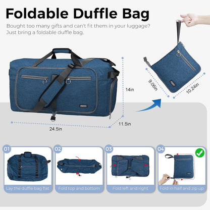 65L Duffle Bag Foldable Travel Duffel Bags for Men Women Travel Bag | Shoes Compartment, 65L Large Capacity, Foldable, Packable, Water Repellent, Tear Resistant, for Traveling Gym Overnight Camp