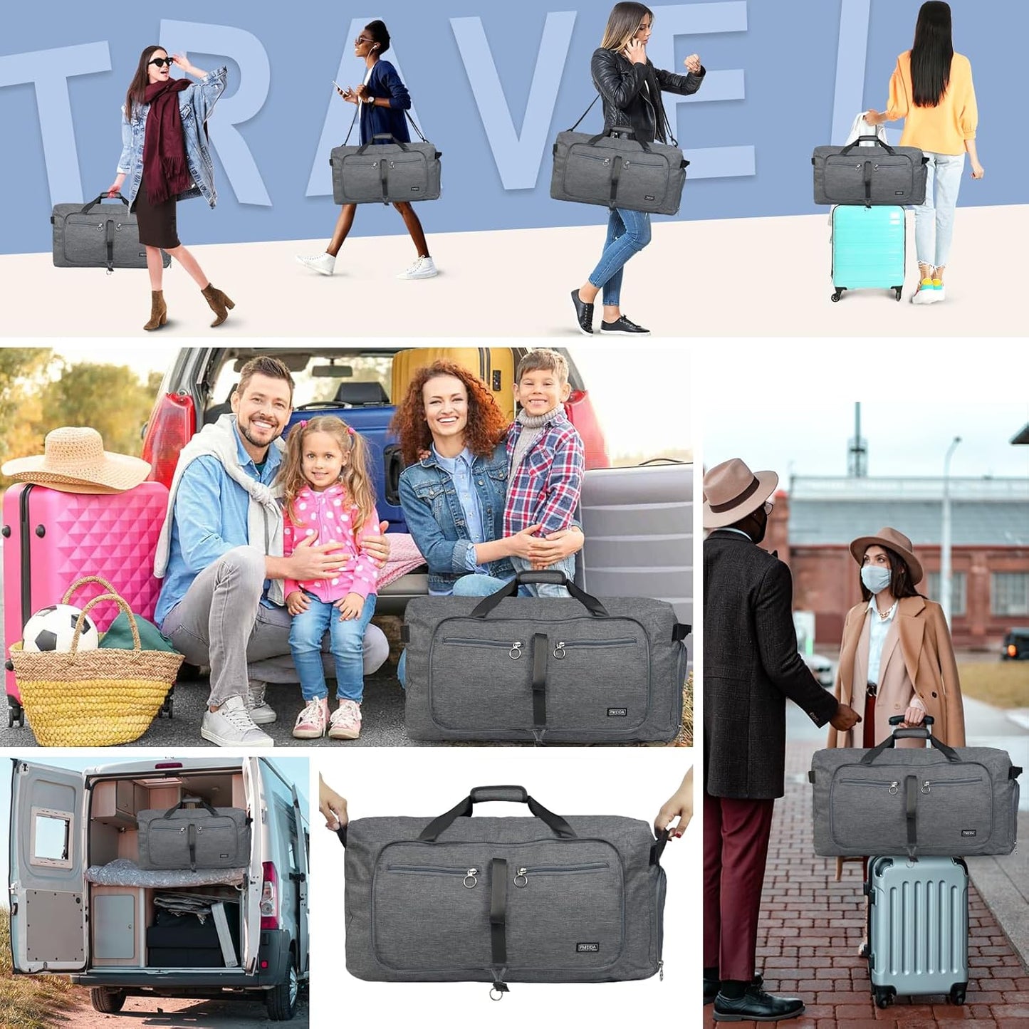 65L Duffle Bag Foldable Travel Duffel Bags for Men Women Travel Bag | Shoes Compartment, 65L Large Capacity, Foldable, Packable, Water Repellent, Tear Resistant, for Traveling Gym Overnight Camp