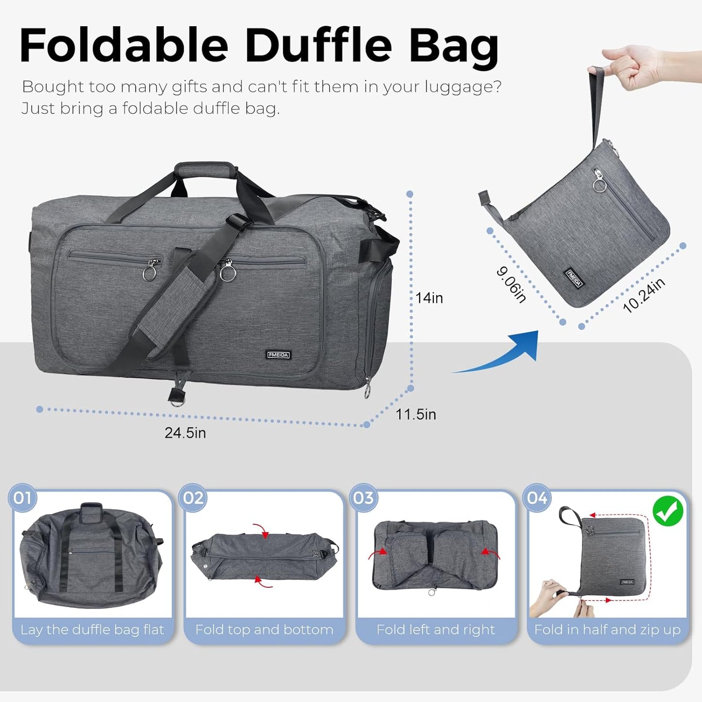 65L Duffle Bag Foldable Travel Duffel Bags for Men Women Travel Bag | Shoes Compartment, 65L Large Capacity, Foldable, Packable, Water Repellent, Tear Resistant, for Traveling Gym Overnight Camp