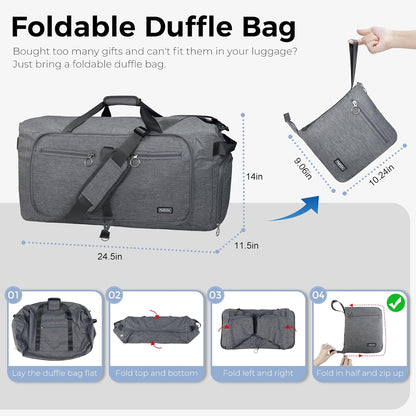 65L Duffle Bag Foldable Travel Duffel Bags for Men Women Travel Bag | Shoes Compartment, 65L Large Capacity, Foldable, Packable, Water Repellent, Tear Resistant, for Traveling Gym Overnight Camp