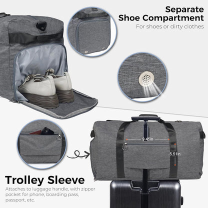 65L Duffle Bag Foldable Travel Duffel Bags for Men Women Travel Bag | Shoes Compartment, 65L Large Capacity, Foldable, Packable, Water Repellent, Tear Resistant, for Traveling Gym Overnight Camp