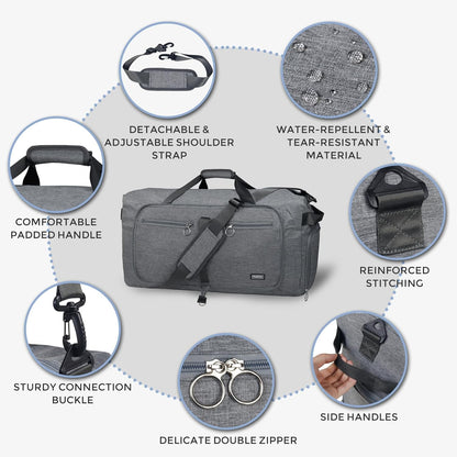 65L Duffle Bag Foldable Travel Duffel Bags for Men Women Travel Bag | Shoes Compartment, 65L Large Capacity, Foldable, Packable, Water Repellent, Tear Resistant, for Traveling Gym Overnight Camp
