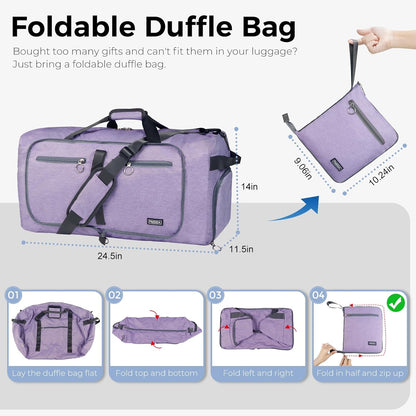 65L Duffle Bag Foldable Travel Duffel Bags for Men Women Travel Bag | Shoes Compartment, 65L Large Capacity, Foldable, Packable, Water Repellent, Tear Resistant, for Traveling Gym Overnight Camp