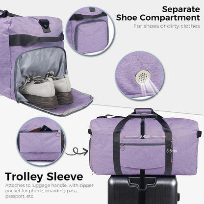 65L Duffle Bag Foldable Travel Duffel Bags for Men Women Travel Bag | Shoes Compartment, 65L Large Capacity, Foldable, Packable, Water Repellent, Tear Resistant, for Traveling Gym Overnight Camp