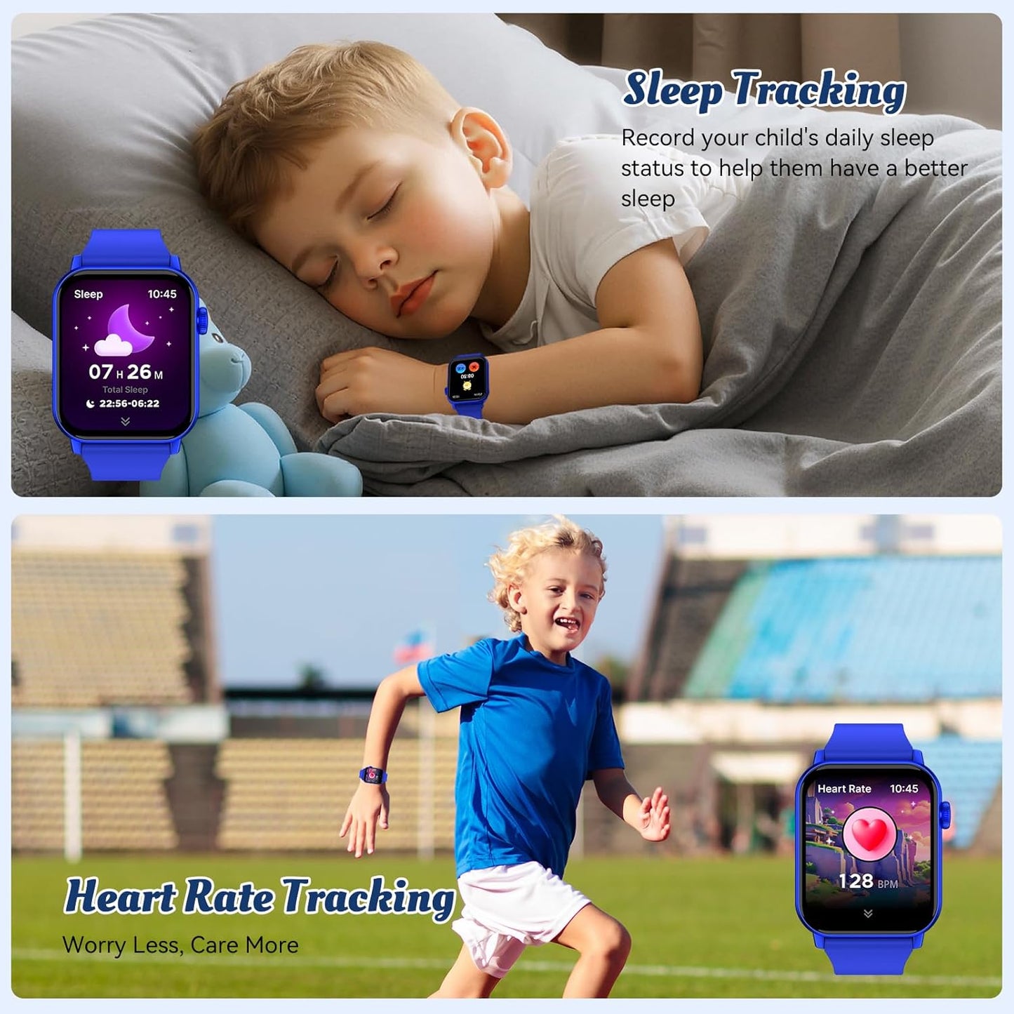 Smart Watch for Kids, 12 Puzzle Games HD Touch Screen Watches, Step Counter, Heart Rate and Sleep Monitor, Flashlight, Music Player,12/24 hr Educational Toys Birthday Gifts for Girls Ages 6-12 (Blue)
