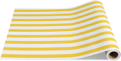 Yellow Striped Table Runner Roll - 25' Long X 16" Wide Disposable Paper Cabana Striped Table Runner for Birthday Wedding Carnival Christmas Party Kitchen Dining Tabletop Decoration