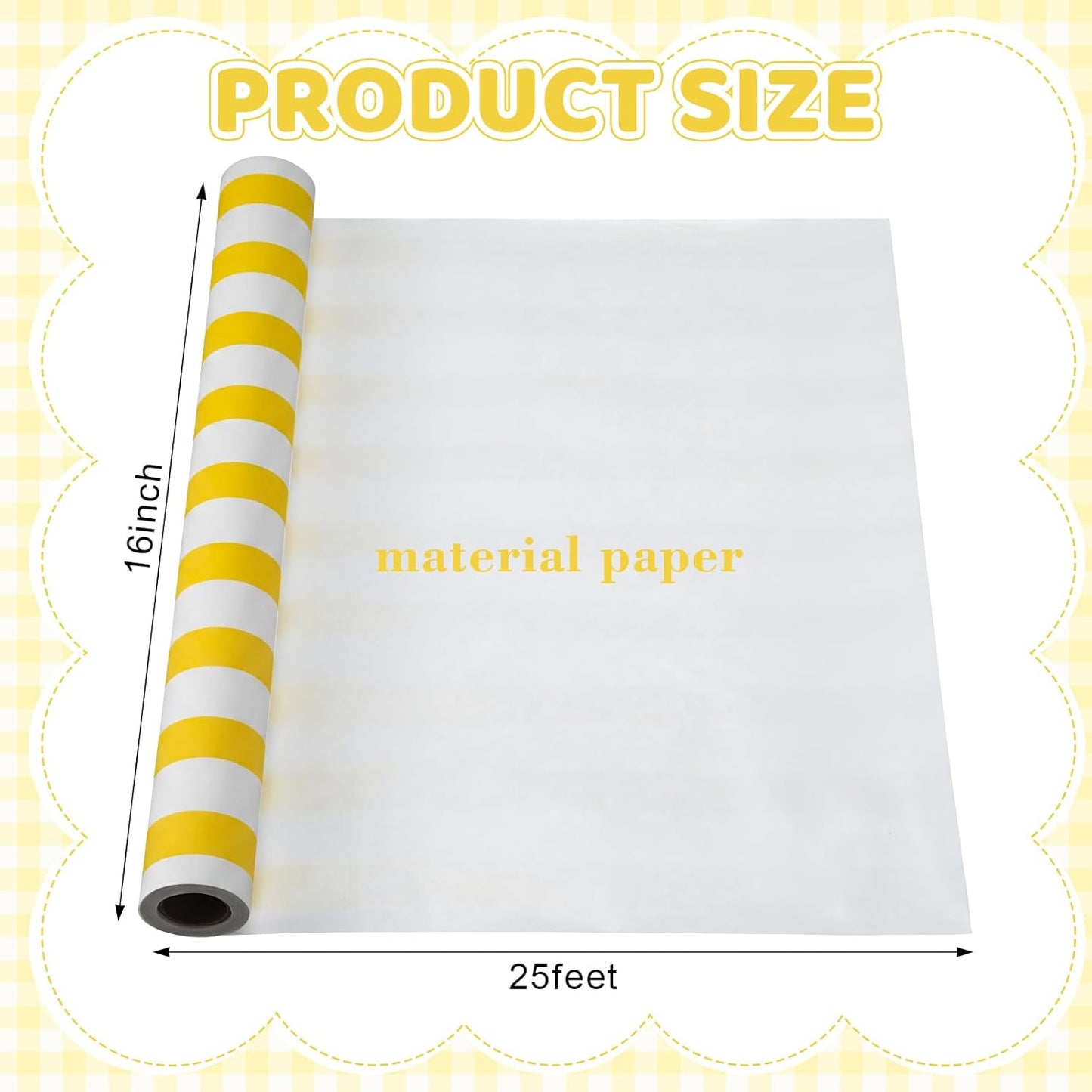 Yellow Striped Table Runner Roll - 25' Long X 16" Wide Disposable Paper Cabana Striped Table Runner for Birthday Wedding Carnival Christmas Party Kitchen Dining Tabletop Decoration