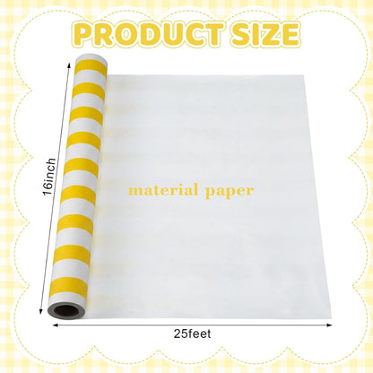 Yellow Striped Table Runner Roll - 25' Long X 16" Wide Disposable Paper Cabana Striped Table Runner for Birthday Wedding Carnival Christmas Party Kitchen Dining Tabletop Decoration