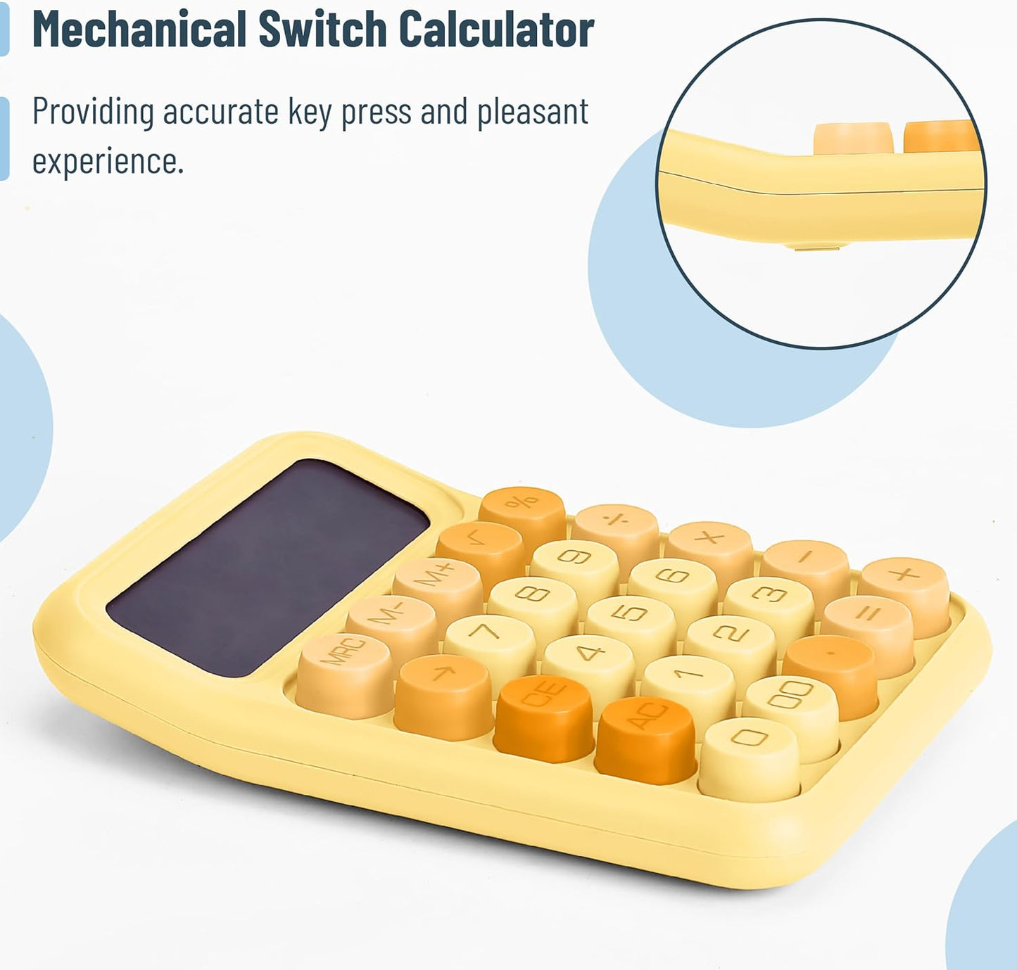 Mechanical Switch Calculator, 12 Digit Large LCD Display | Orange with Big Buttons, Mechanical Switch Calculator for Home, School, Office