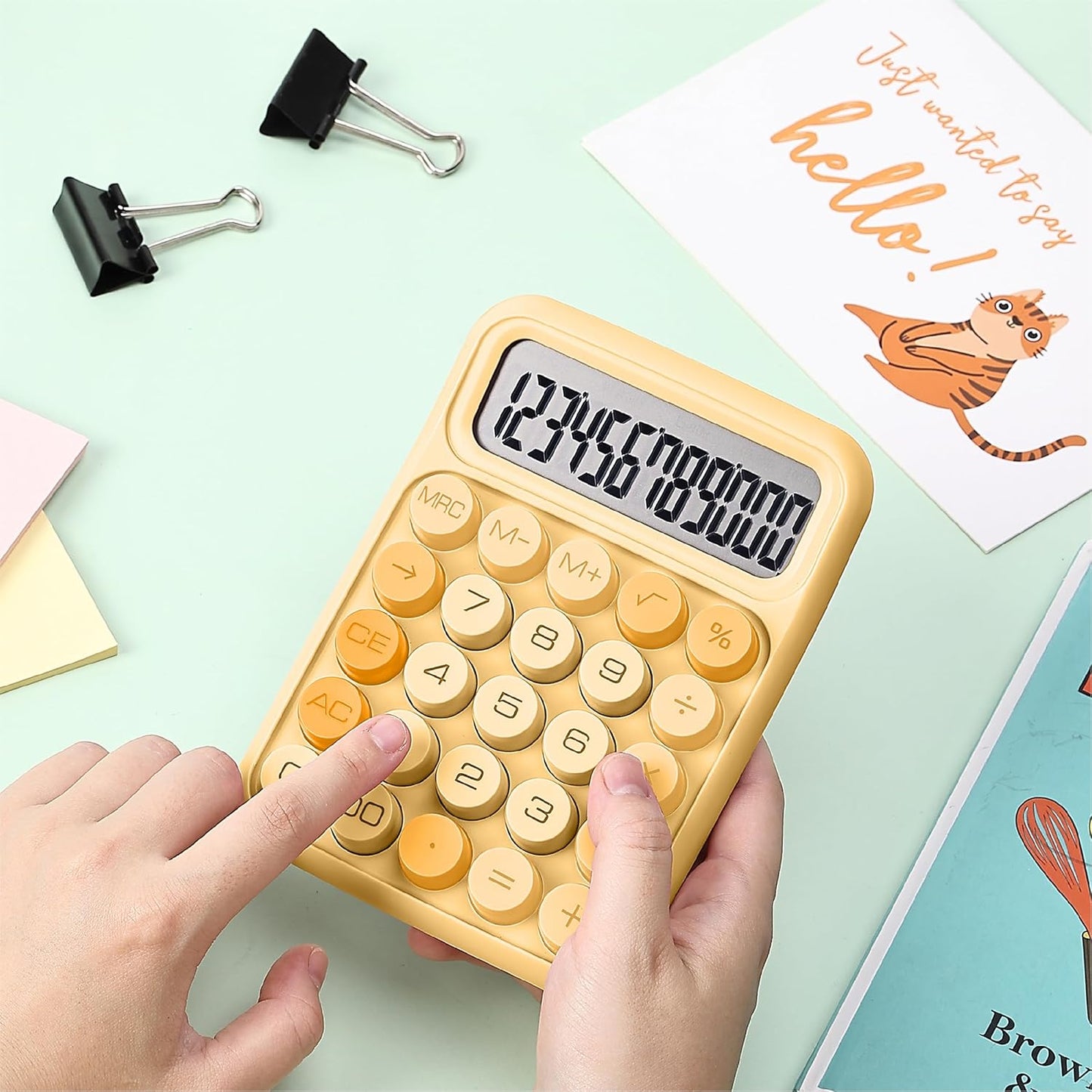 Mechanical Switch Calculator, 12 Digit Large LCD Display | Orange with Big Buttons, Mechanical Switch Calculator for Home, School, Office