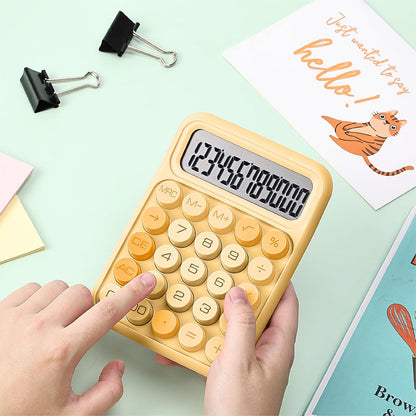 Mechanical Switch Calculator, 12 Digit Large LCD Display | Orange with Big Buttons, Mechanical Switch Calculator for Home, School, Office