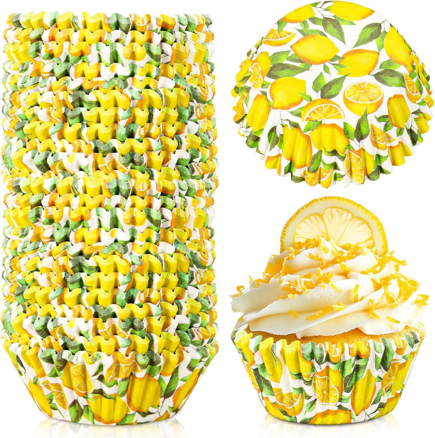 300Pcs Lemon Cupcake Liners Paper Baking Cups Summer Fruit Standard Muffin Cupcake Wrappers for Birthday Bridal Baby Shower Party Supplies
