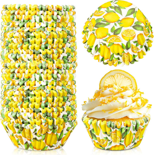 300Pcs Lemon Cupcake Liners Paper Baking Cups Summer Fruit Standard Muffin Cupcake Wrappers for Birthday Bridal Baby Shower Party Supplies