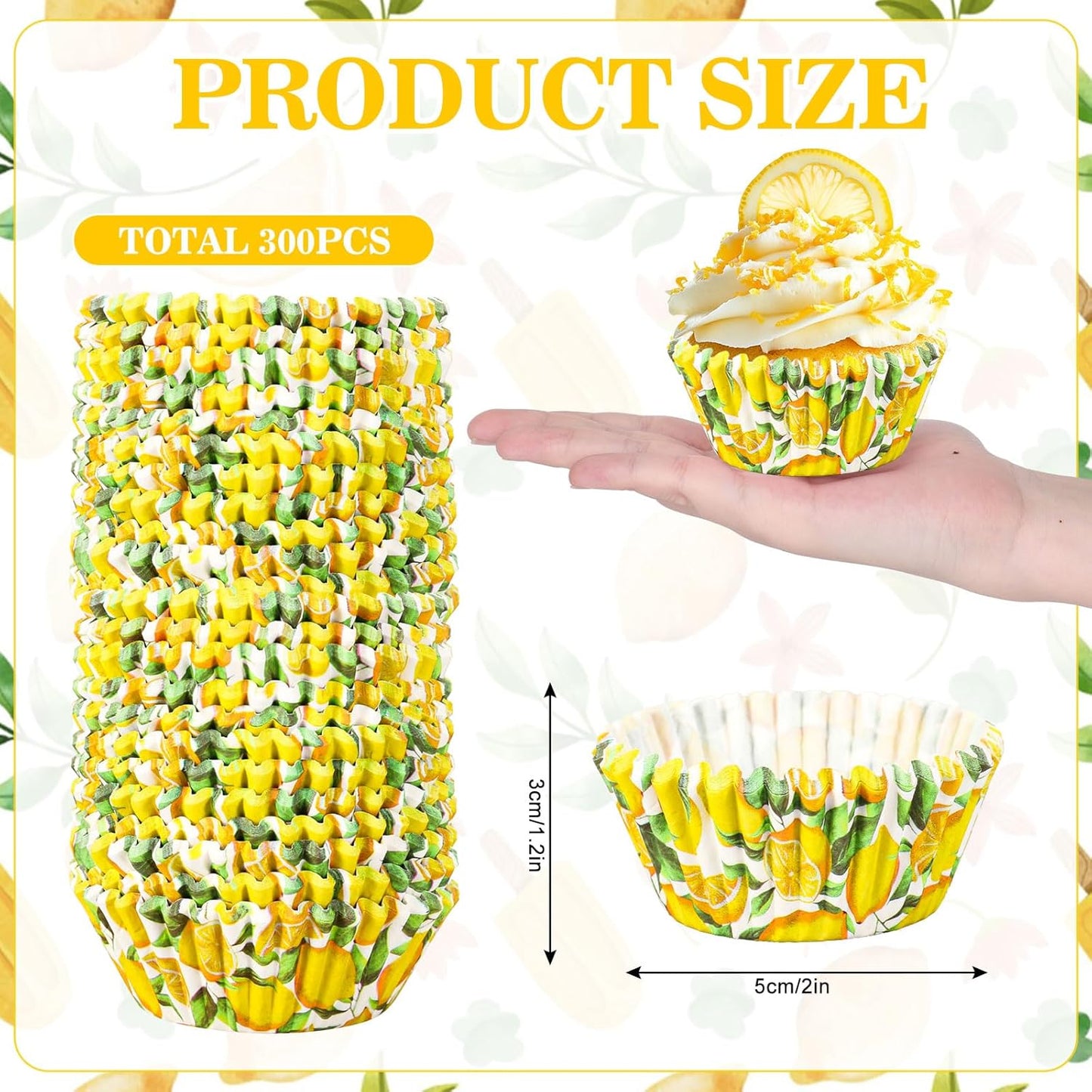 300Pcs Lemon Cupcake Liners Paper Baking Cups Summer Fruit Standard Muffin Cupcake Wrappers for Birthday Bridal Baby Shower Party Supplies
