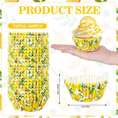 300Pcs Lemon Cupcake Liners Paper Baking Cups Summer Fruit Standard Muffin Cupcake Wrappers for Birthday Bridal Baby Shower Party Supplies