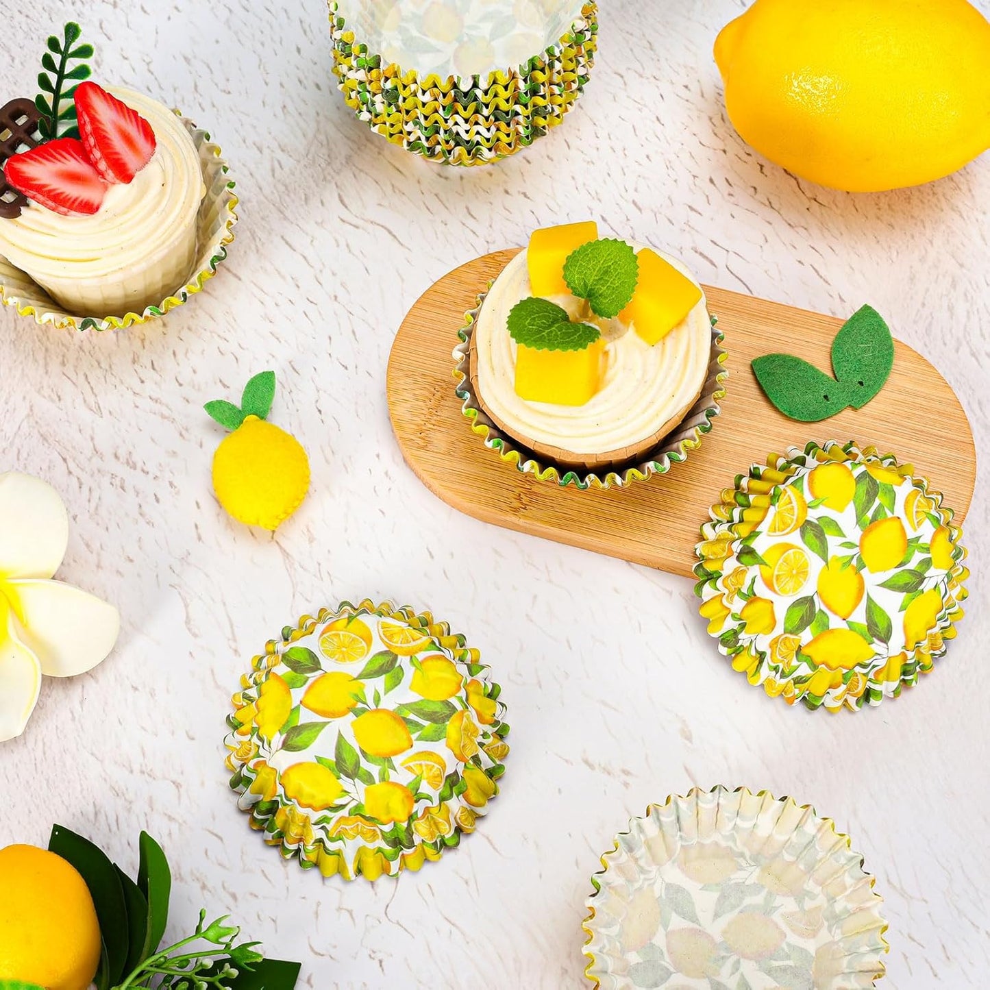 300Pcs Lemon Cupcake Liners Paper Baking Cups Summer Fruit Standard Muffin Cupcake Wrappers for Birthday Bridal Baby Shower Party Supplies