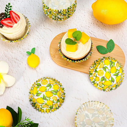 300Pcs Lemon Cupcake Liners Paper Baking Cups Summer Fruit Standard Muffin Cupcake Wrappers for Birthday Bridal Baby Shower Party Supplies