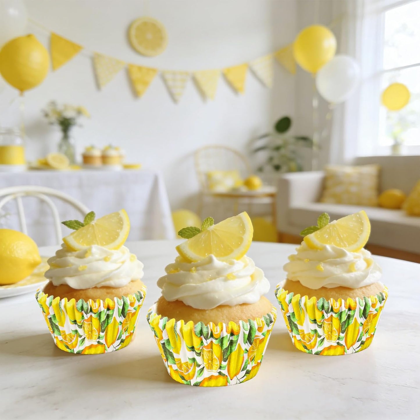 300Pcs Lemon Cupcake Liners Paper Baking Cups Summer Fruit Standard Muffin Cupcake Wrappers for Birthday Bridal Baby Shower Party Supplies