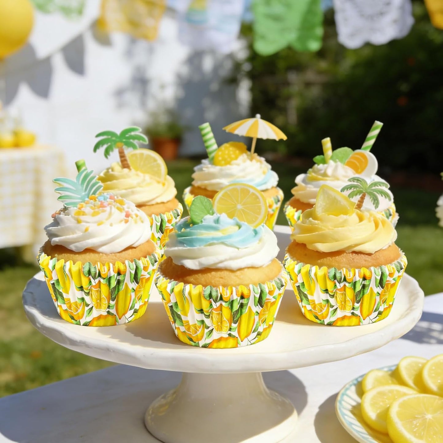 300Pcs Lemon Cupcake Liners Paper Baking Cups Summer Fruit Standard Muffin Cupcake Wrappers for Birthday Bridal Baby Shower Party Supplies