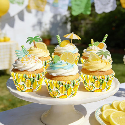 300Pcs Lemon Cupcake Liners Paper Baking Cups Summer Fruit Standard Muffin Cupcake Wrappers for Birthday Bridal Baby Shower Party Supplies