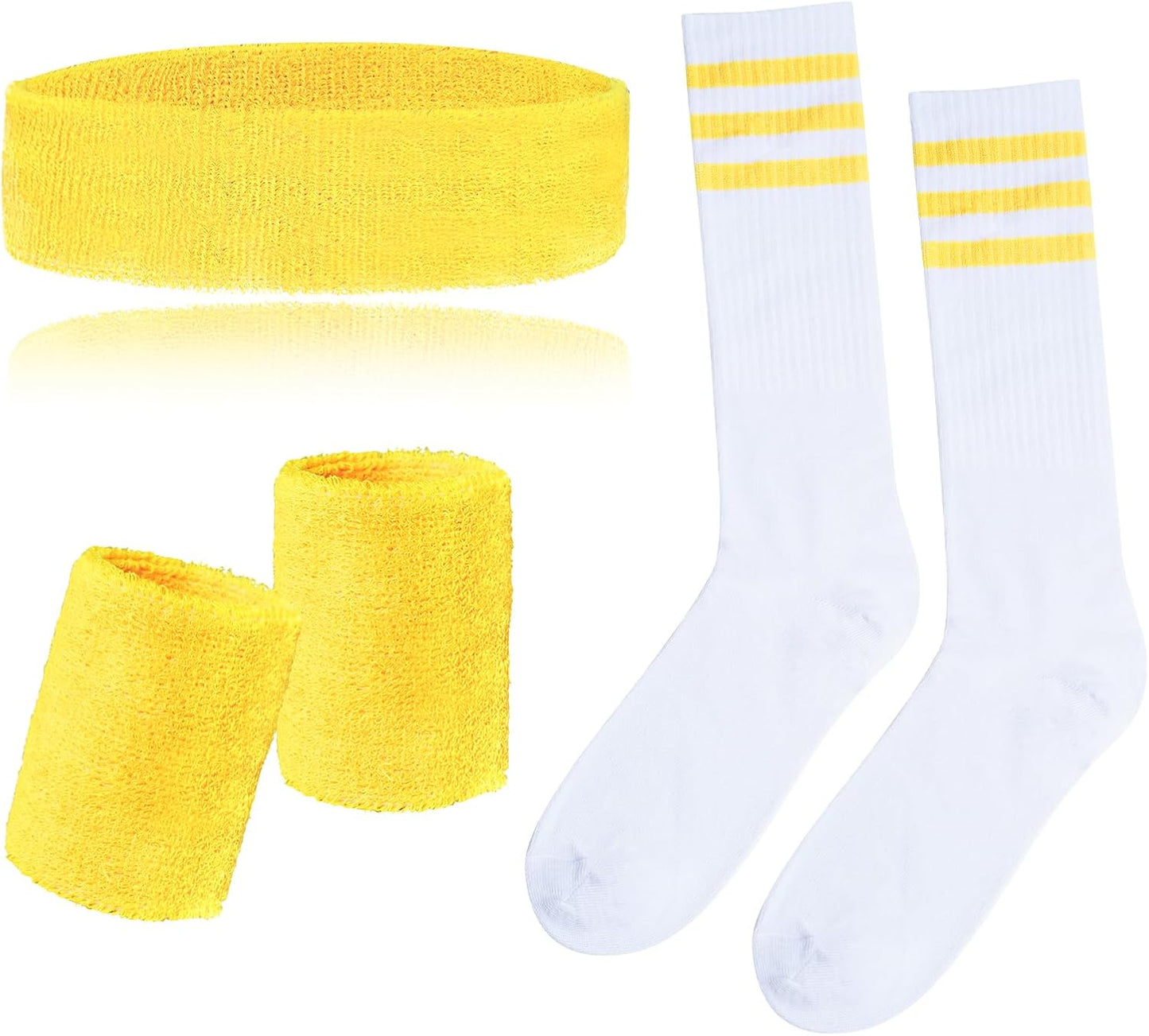 5 Pieces Striped Sweatbands and Socks Set, Sports Sweatbands Wrist Sweat Bands Red, White& Blue High Tube Socks 80s Accessories Costumes for Men Women