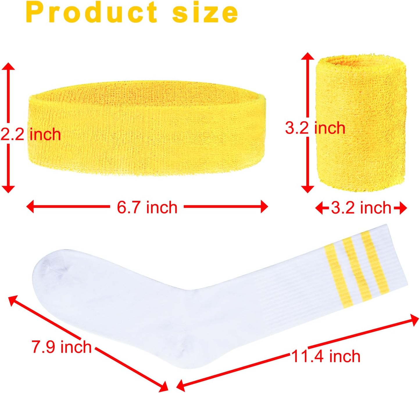 5 Pieces Striped Sweatbands and Socks Set, Sports Sweatbands Wrist Sweat Bands Red, White& Blue High Tube Socks 80s Accessories Costumes for Men Women