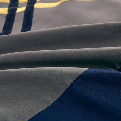 Arden 7-Piece Modern Pleated Stripe Embroidered Zigzag Bedding Comforter Set (Queen, Navy/Gray/Yellow/White)