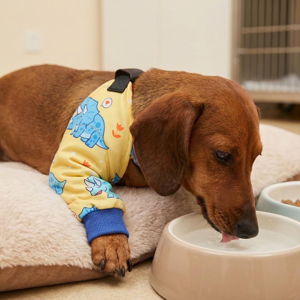 Dog Recovery Sleeve for Front Legs, Two-Leg Dog Leg Sleeve Helps Reduce Licking & Biting, Breathable Elbow Pads, Adjustable Anti-Slip Strap, Soft Cone Alternative, Yellow, M