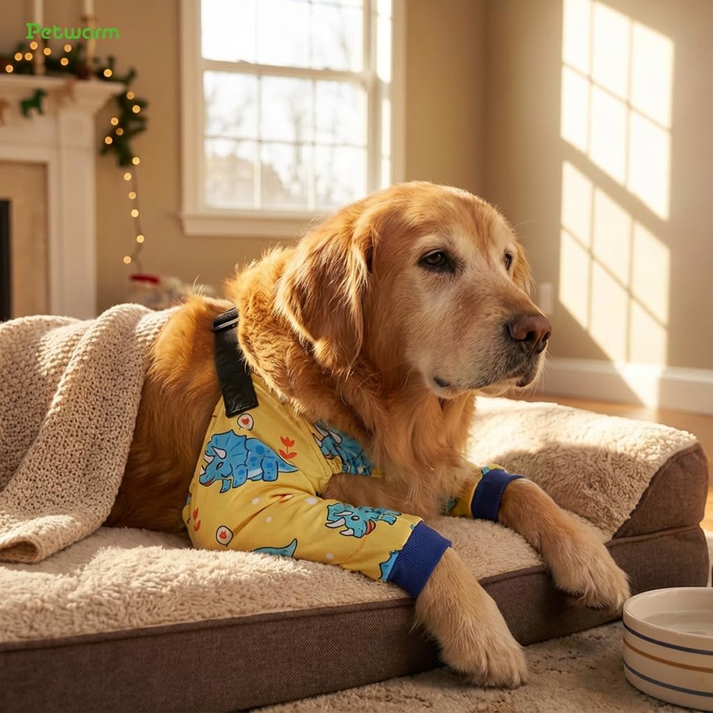 Dog Recovery Sleeve for Front Legs, Two-Leg Dog Leg Sleeve Helps Reduce Licking & Biting, Breathable Elbow Pads, Adjustable Anti-Slip Strap, Soft Cone Alternative, Yellow, M